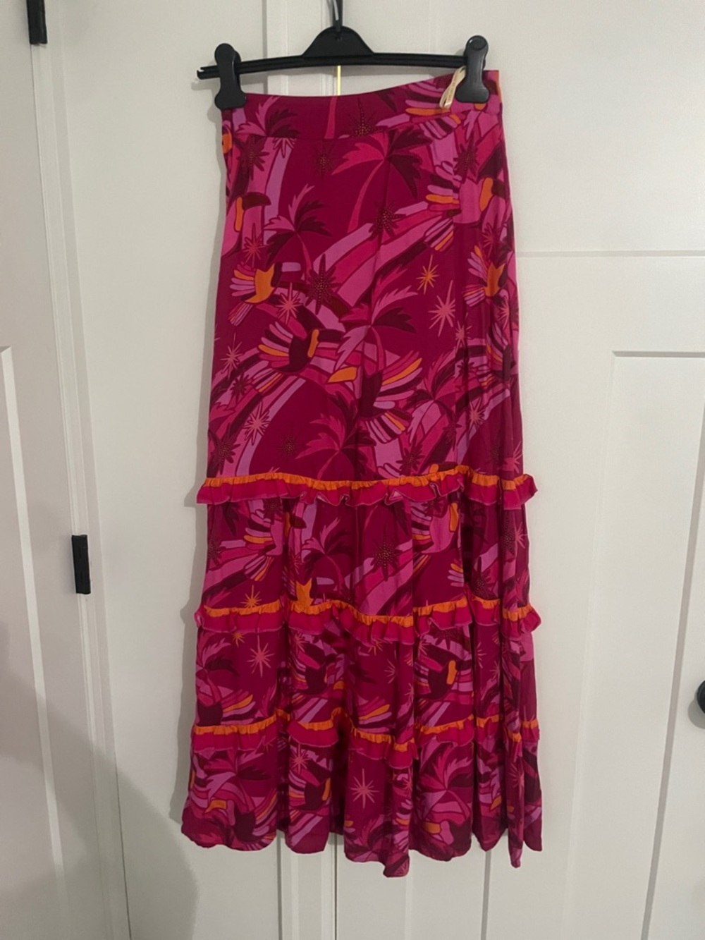 FARM Rio Pink & Orange Tropical Tiered Maxi Skirt